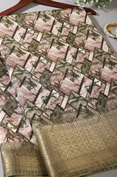 Green Colour Cotton Silk Abstract Printed Saree