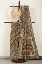 Black Color Pure Crepe Digital & Hand Print Saree with Mirror and Beads Handwork By Tarun Tahiliani Designer Collection