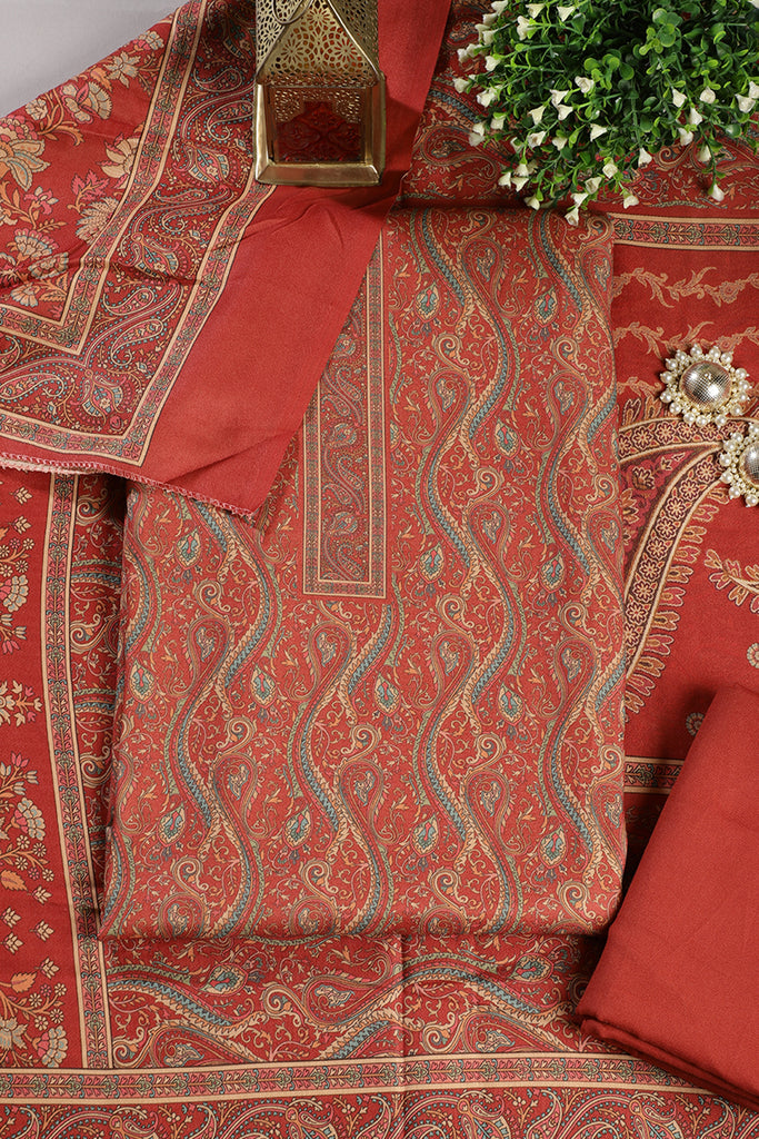 Rust Color Pashmina Digital Printed Unstitched Suit Material