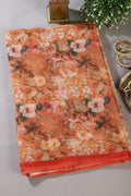 Orange Color Floral Printed Chiffon Saree