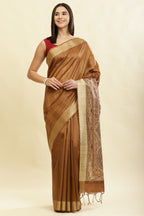 Brown Color Cotton Silk Madhubani Print Saree