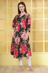 Black Cotton Floral Printed Kurta