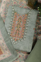 Green Cotton Resham Embroidered Unstitched Suit