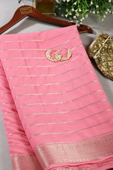 Pink Color Georgette Saree with Zari Pinstripes