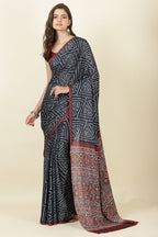 Navy Jacquard Silk Bandhani Printed Saree
