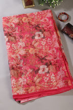 Hot Pink Color Floral Printed Chiffon Saree