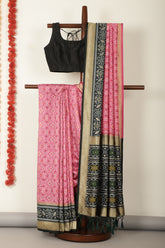 Dusty Pink & Green Dual Toned Tussar Silk Patola Woven Saree