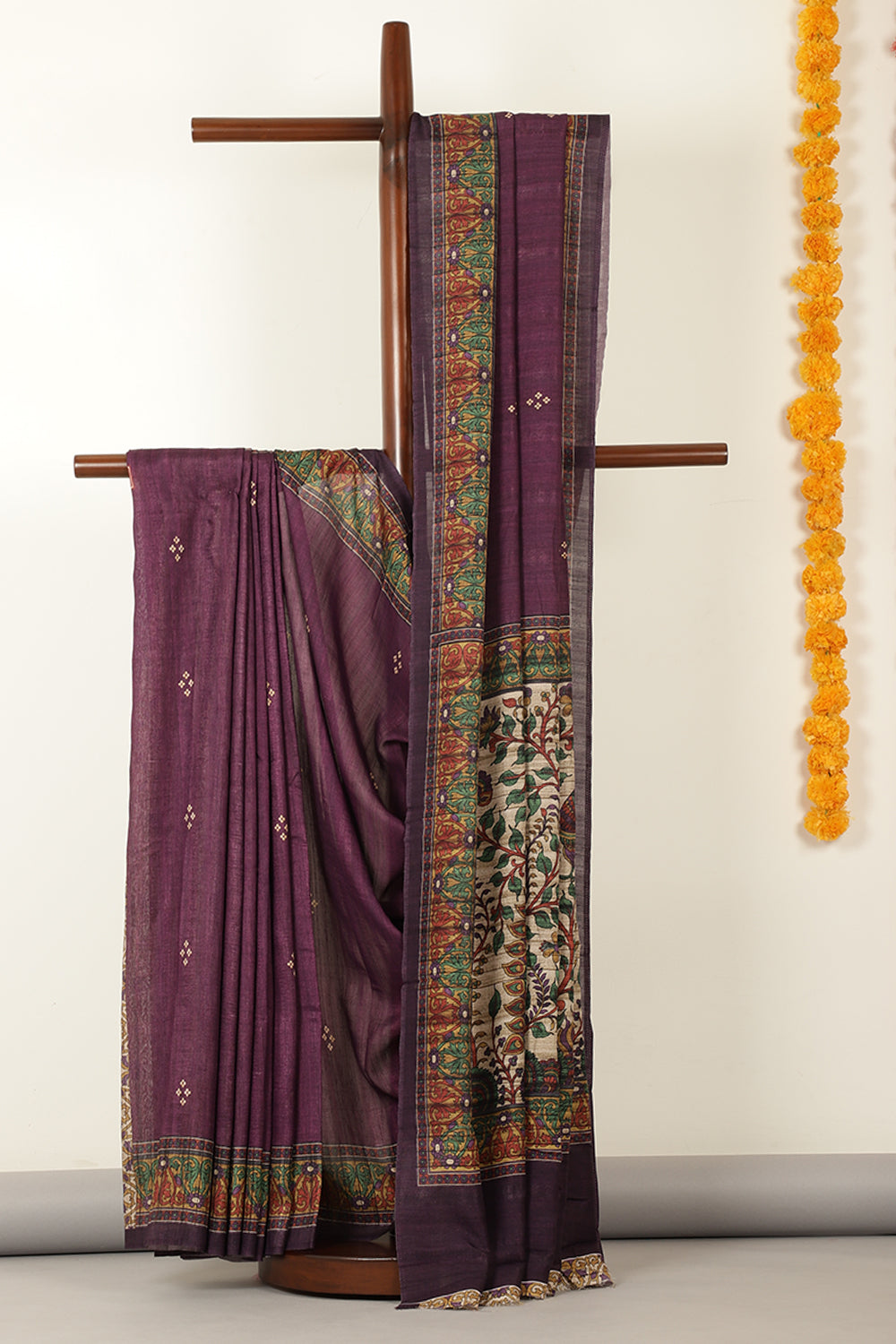 Purple Madhubani Printed Tussar Silk Saree
