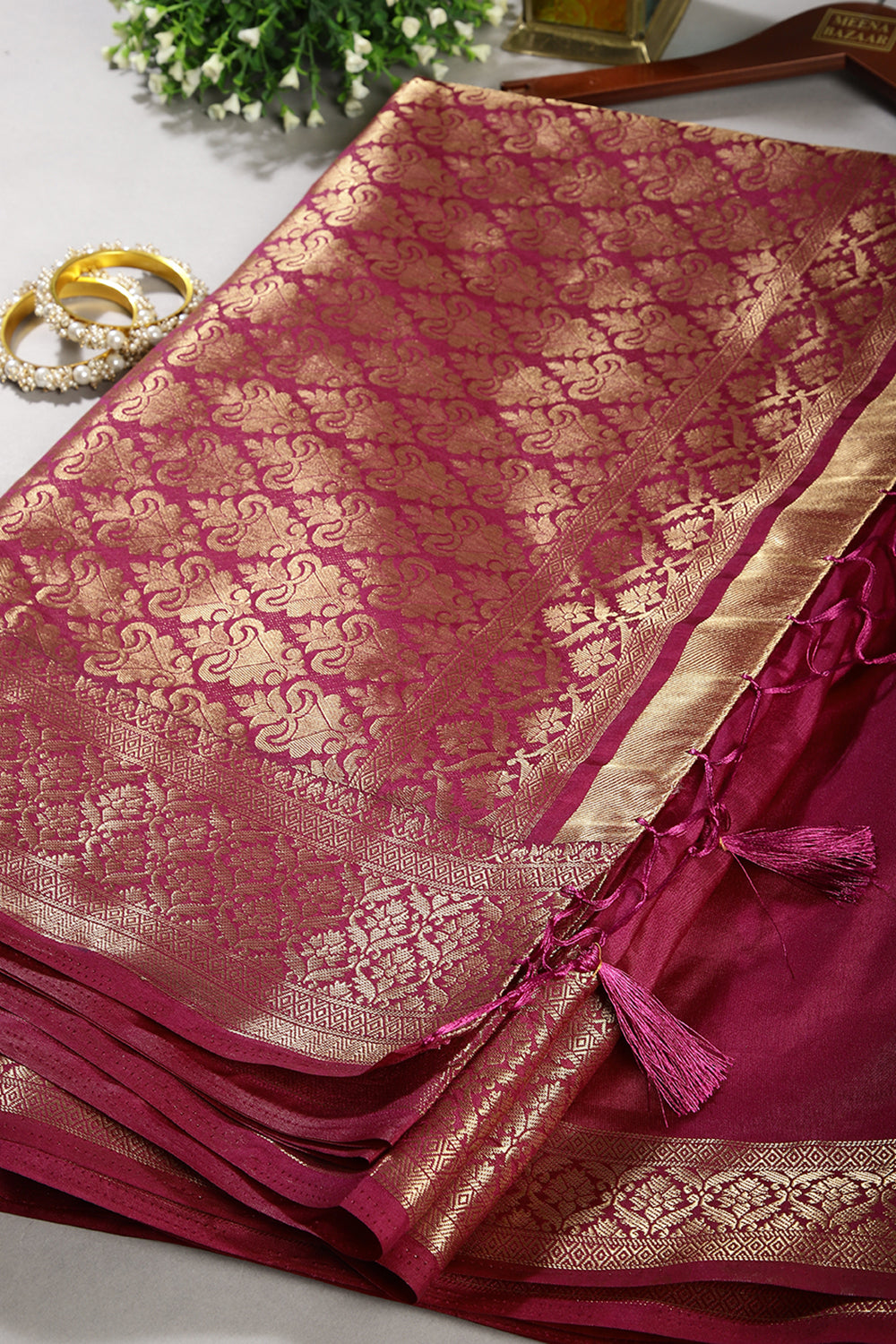 Mulberry Colour Silk Woven Saree
