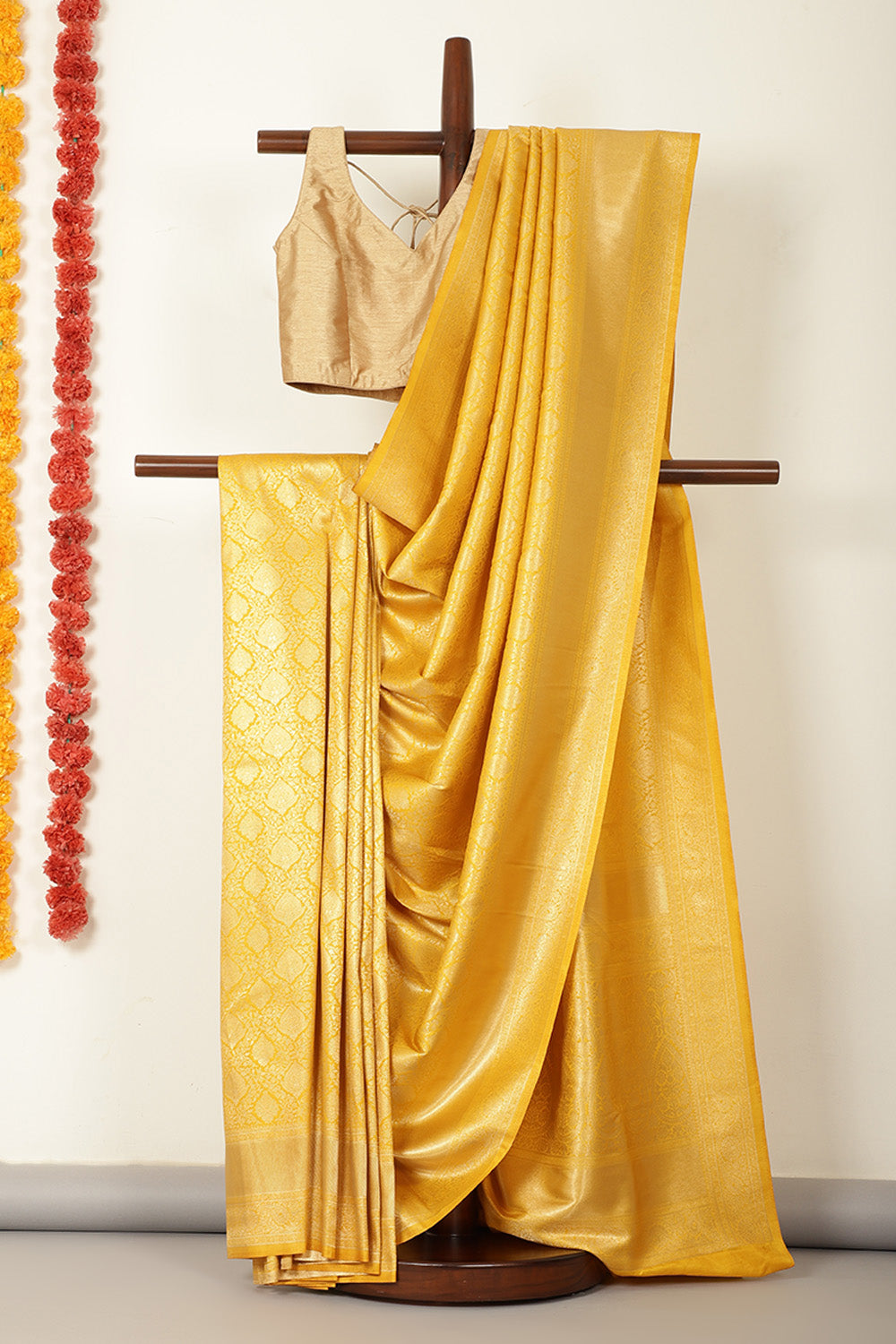 Mustard Soft Silk Zari Woven Saree
