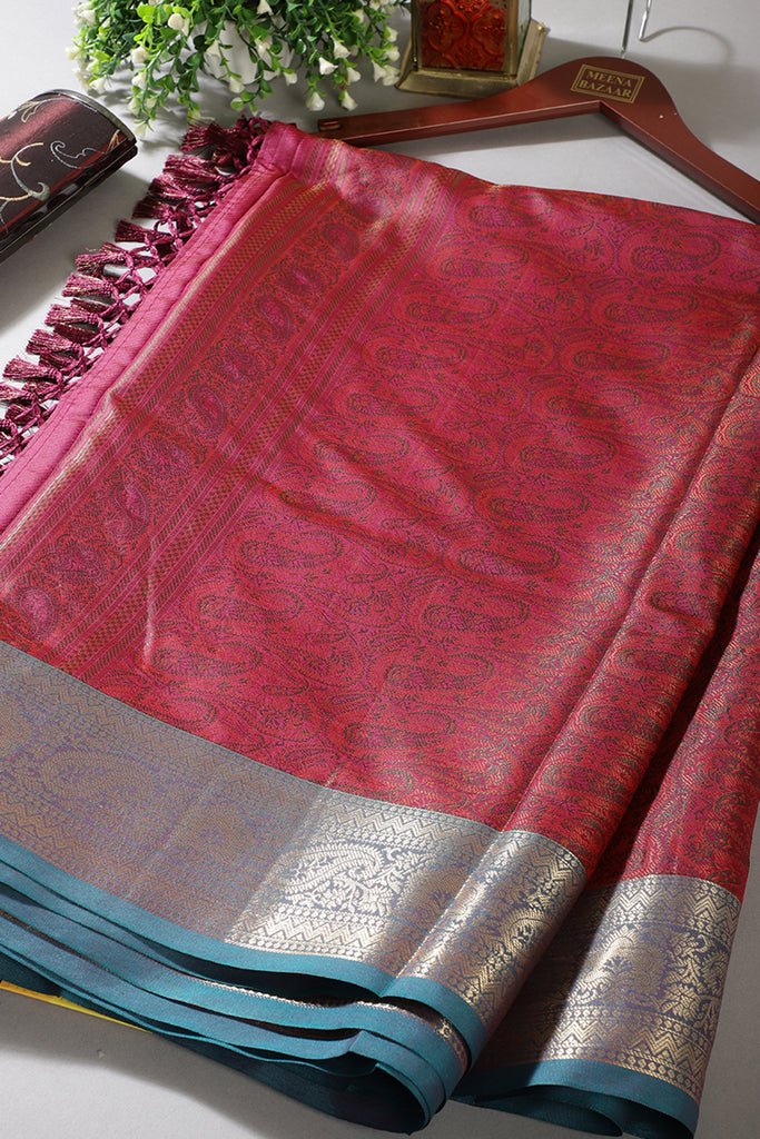Magenta Cotton Silk Resham & Zari Woven Saree