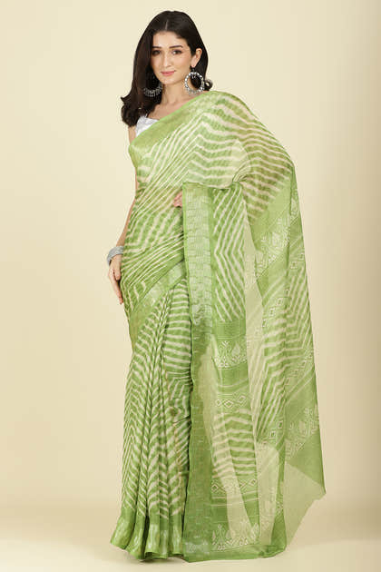 Olive Green Color Chiffon Leheriya Printed Saree