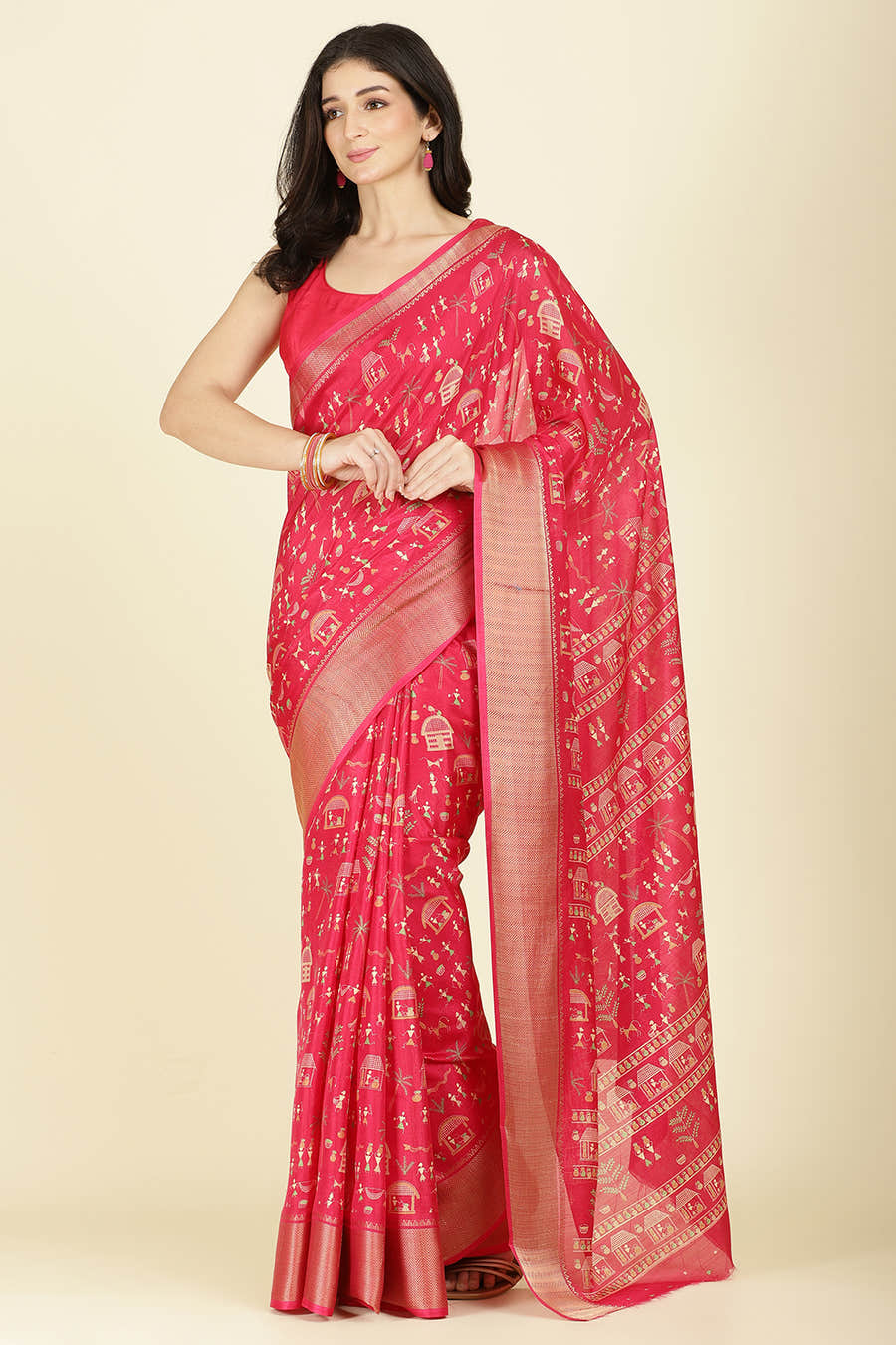 Raspberry Cotton Silk Printed Saree