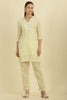 Pale Yellow Cotton Hacoba Style Neck-Embroidered Kurta Set