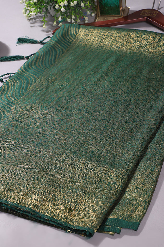 Bottle Green Colour Soft Silk Leheria Zari Woven Saree