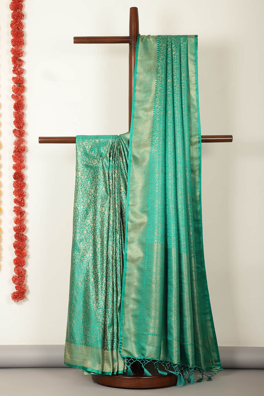 Teal Green Zari Woven Soft Silk Saree