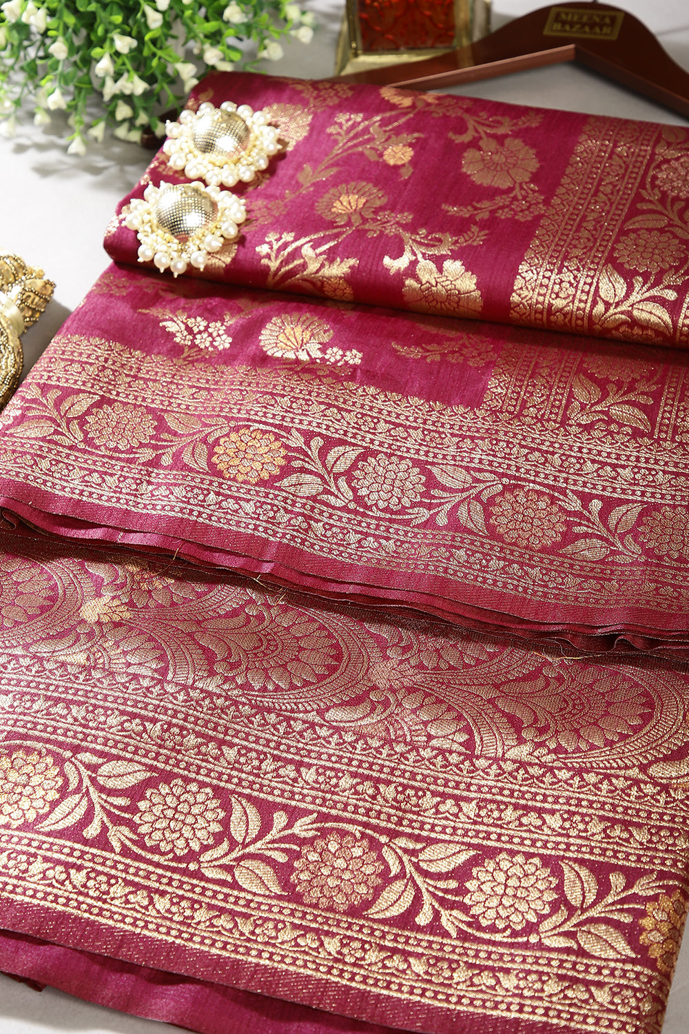 Wine Color Raw Silk Woven Saree