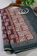 Wine Cotton Silk Printed Saree