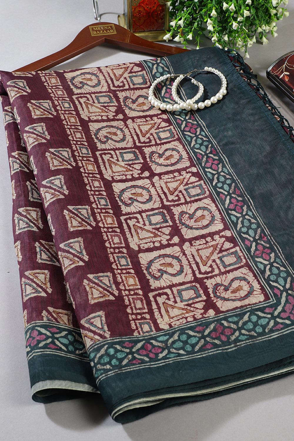 Wine Cotton Silk Printed Saree