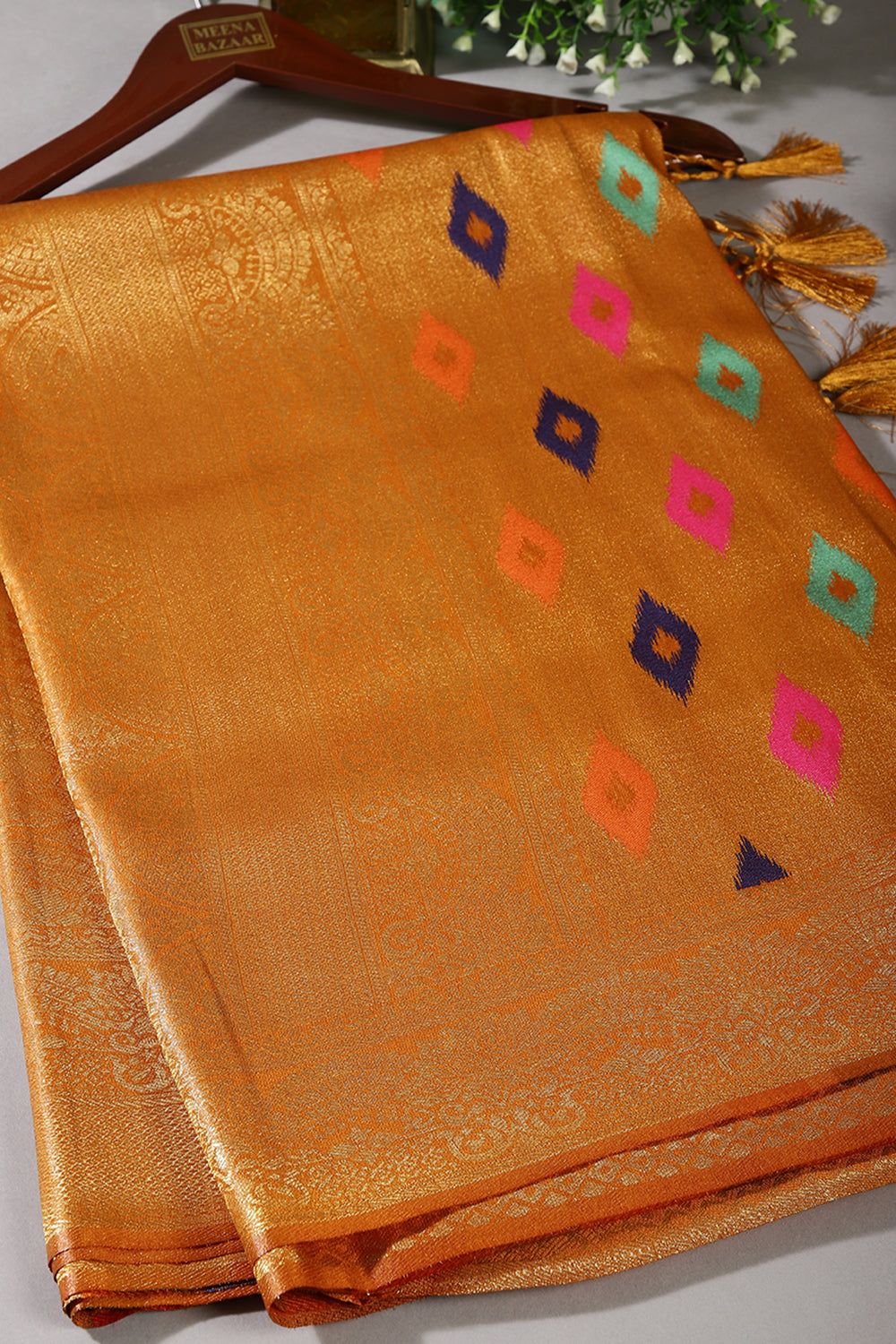 Mustard Color Silk Resham and Zari Woven Saree