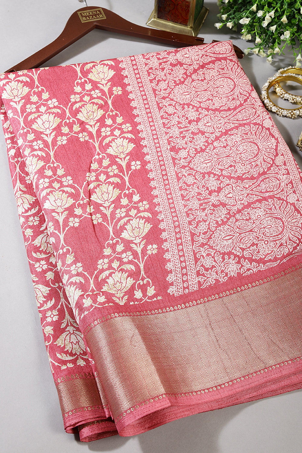 Faded Red Color Cotton Silk Block Printed Saree