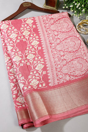Faded Red Color Cotton Silk Block Printed Saree