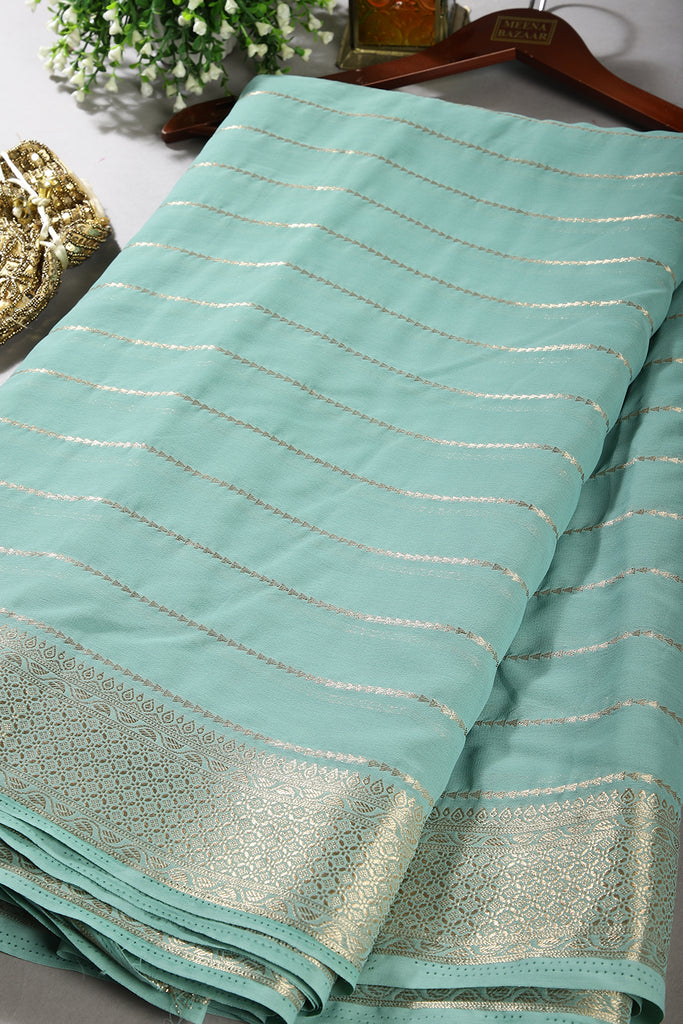 Turquoise Color Georgette Saree with Zari Pinstripes