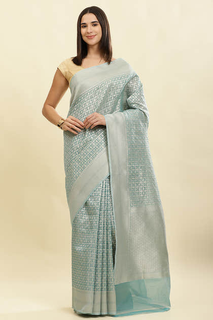 Turquoise Chanderi Silk Zari Weaving Saree