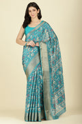 Teal Cotton Silk Printed Saree