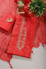 Red Cotton Neck Zardozi Embroidered & Shibori Printed Unstitched Suit Fabric