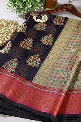 Navy Color Supernet Cotton Woven Saree