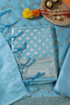 Light Blue Silk Zari Woven Unstitched Suit Fabric