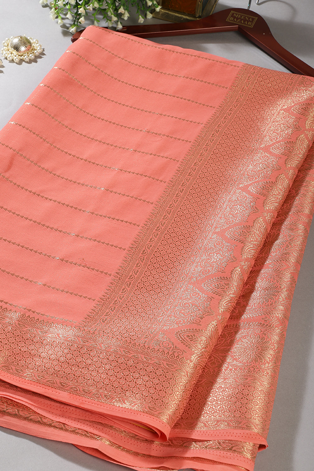 Peach Color Georgette Saree with Zari Pinstripes