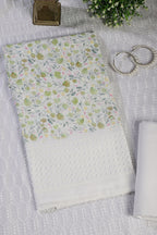 White & Green Cotton Floral Printed and Resham Embroidered Unstitched Suit Material
