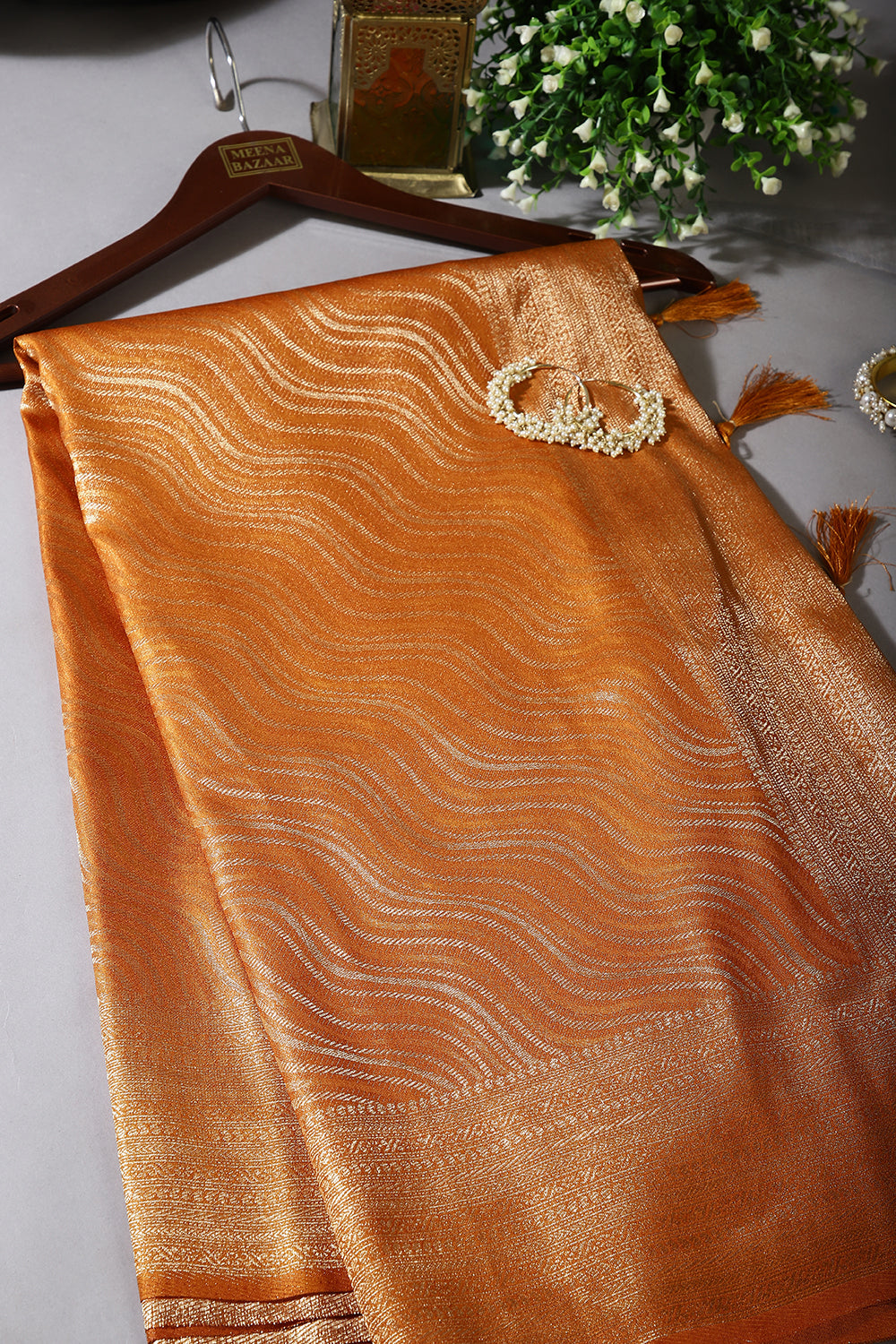 Brown Rust Colour Soft Silk Leheria Zari Woven Saree