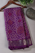Purple Chiffon Bandhani Printed Saree