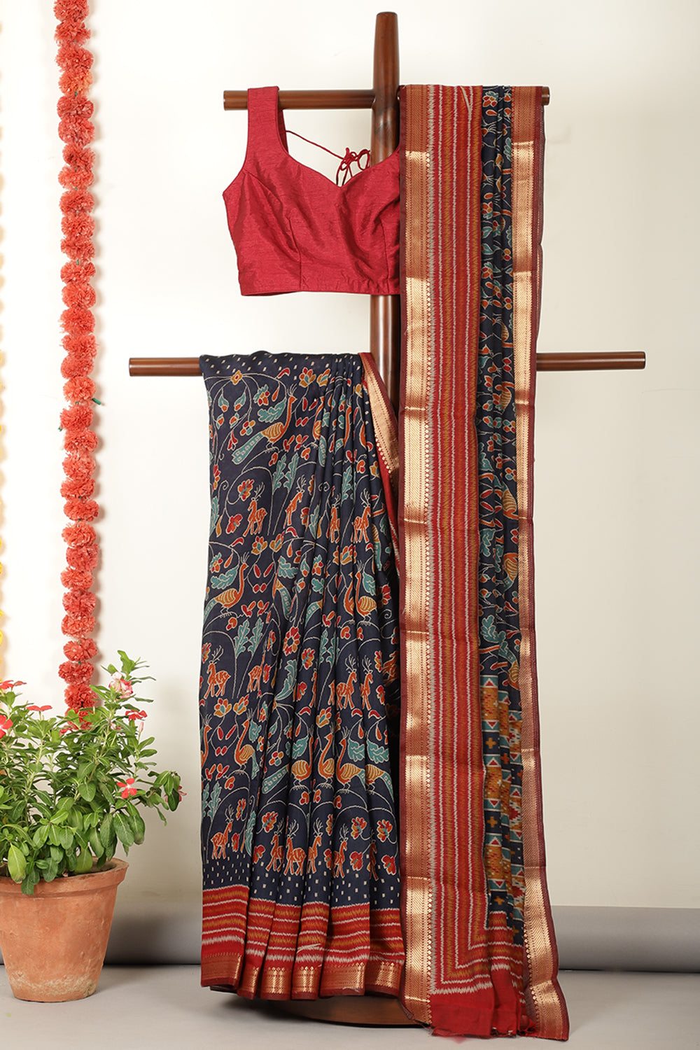 Navy Kalamkari Printed Cotton Saree