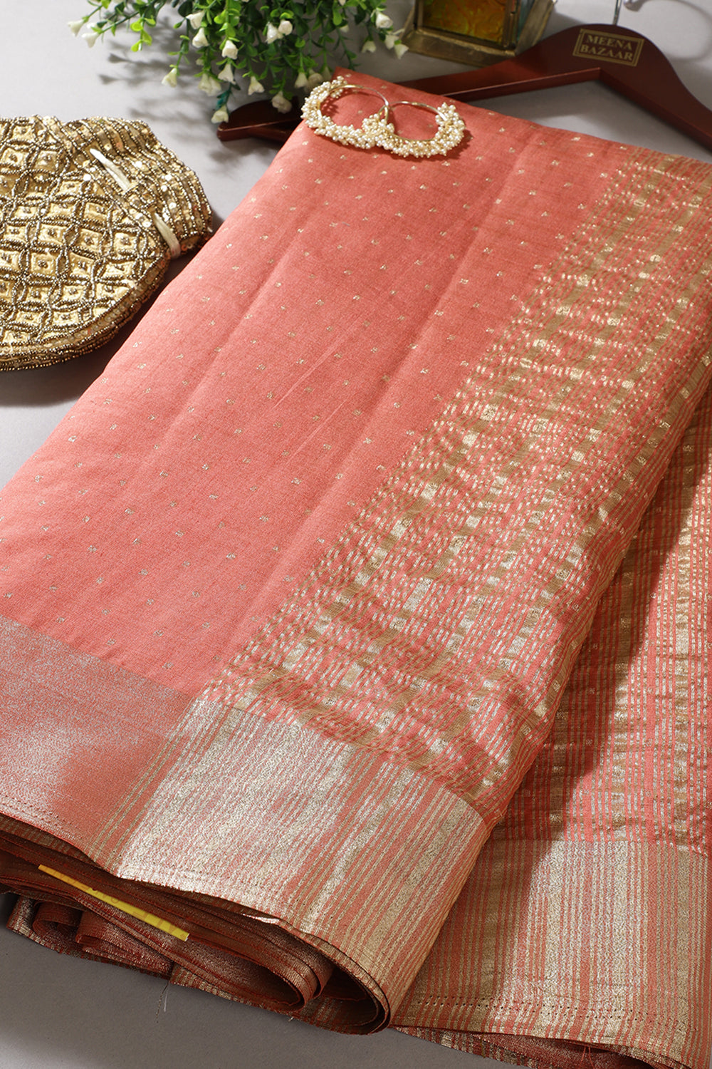 Peach Zari Woven Silk Saree