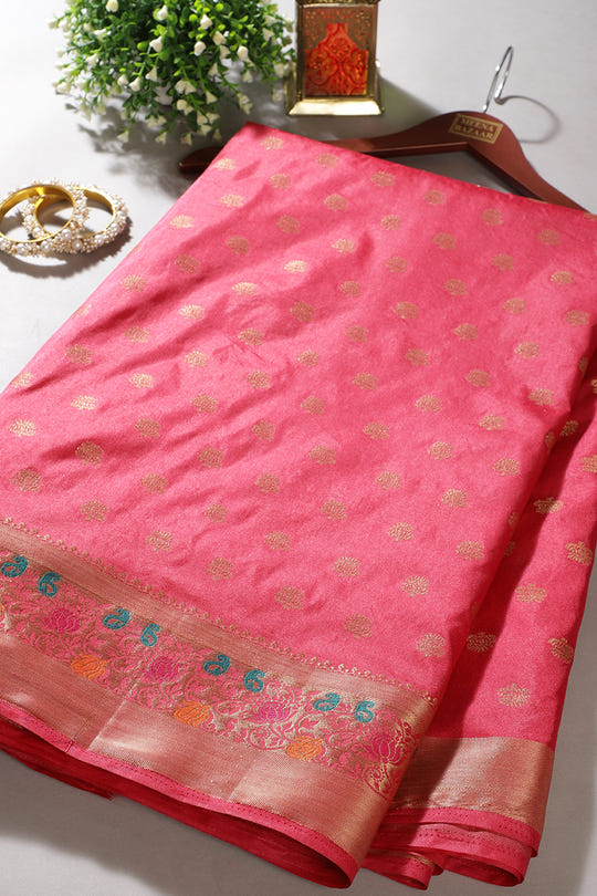 Pink Color Silk Resham & Zari Woven Saree