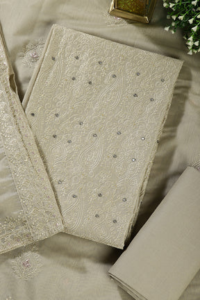 Sage Green Color Chanderi Resham Embroidered Unstitched Suit