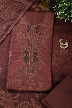 Brown Spun Floral Printed Unstitched Suit Fabric