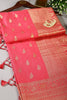 Neon Coral Pink Color Mulberry Silk Woven Saree