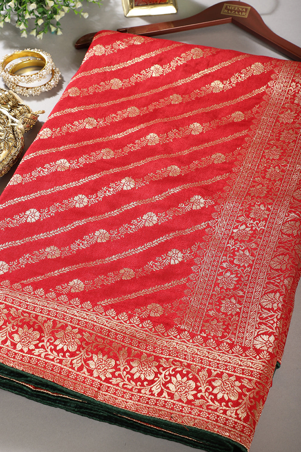 Red Color Banarasi Woven Tussar Silk Saree