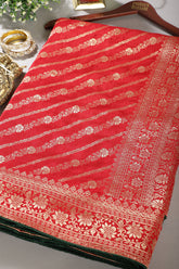 Red Color Banarasi Woven Tussar Silk Saree