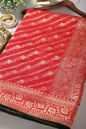 Red Color Banarasi Woven Tussar Silk Saree