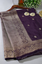 Dark Purple Zari Woven Satin Silk Saree