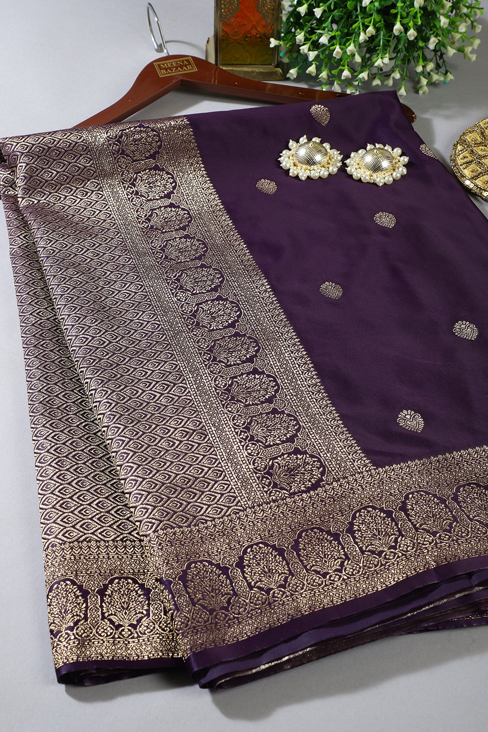 Dark Purple Zari Woven Satin Silk Saree