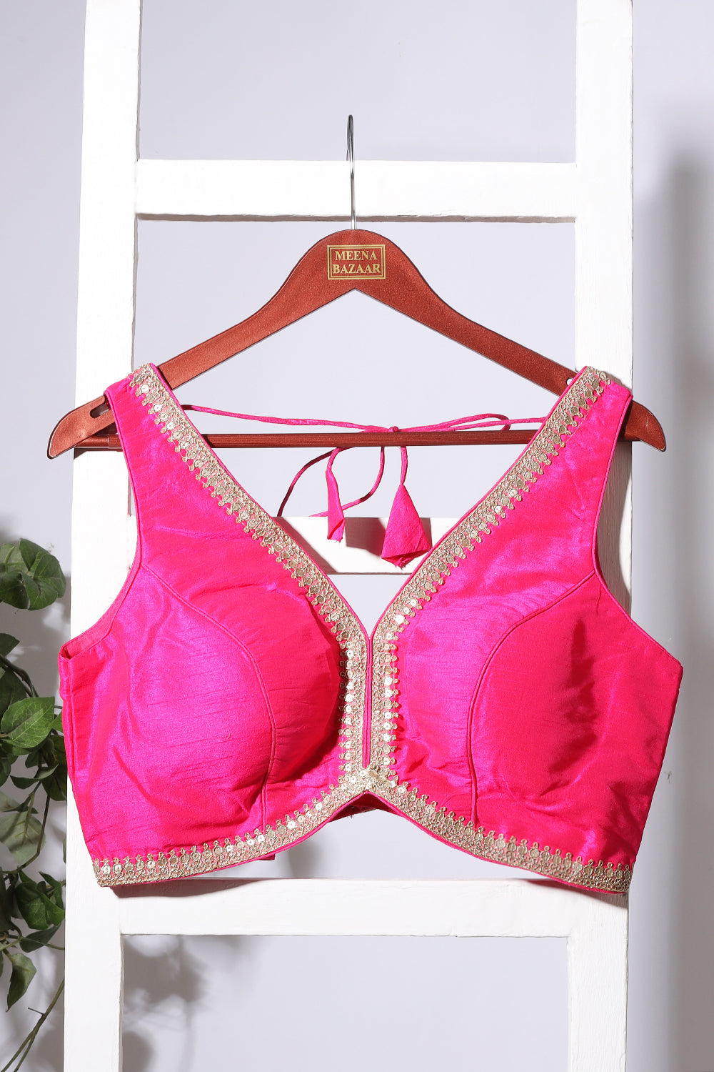 Magenta Tussar Silk Zari And Sequins Embroidered Readymade Blouse