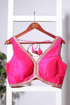 Magenta Tussar Silk Zari And Sequins Embroidered Readymade Blouse