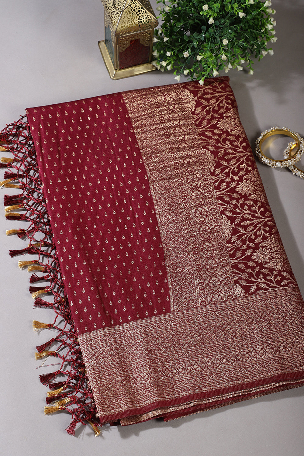 Dark Scarlet Colour Silk Zari Woven Saree